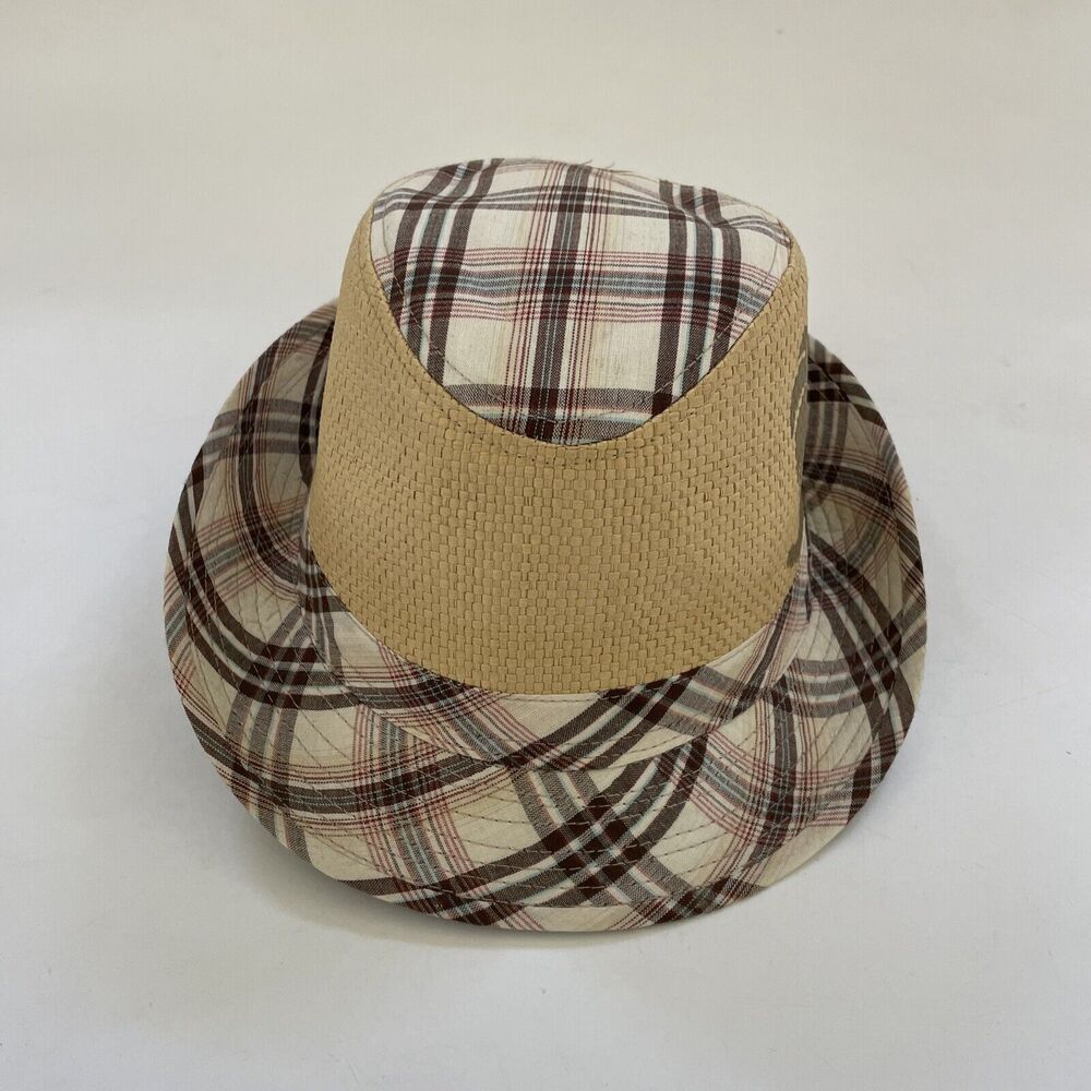 Vintage Panama Jack Fedora Palm Tree Plaid Pattern Beachy Preppy EUC LARGE/XL - Picture 2 of 11